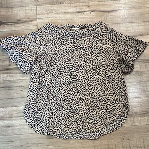 H&M Leopard Flutter Sleeve Flowy Shirt Top Blouse Sz 12 L Large (P03)